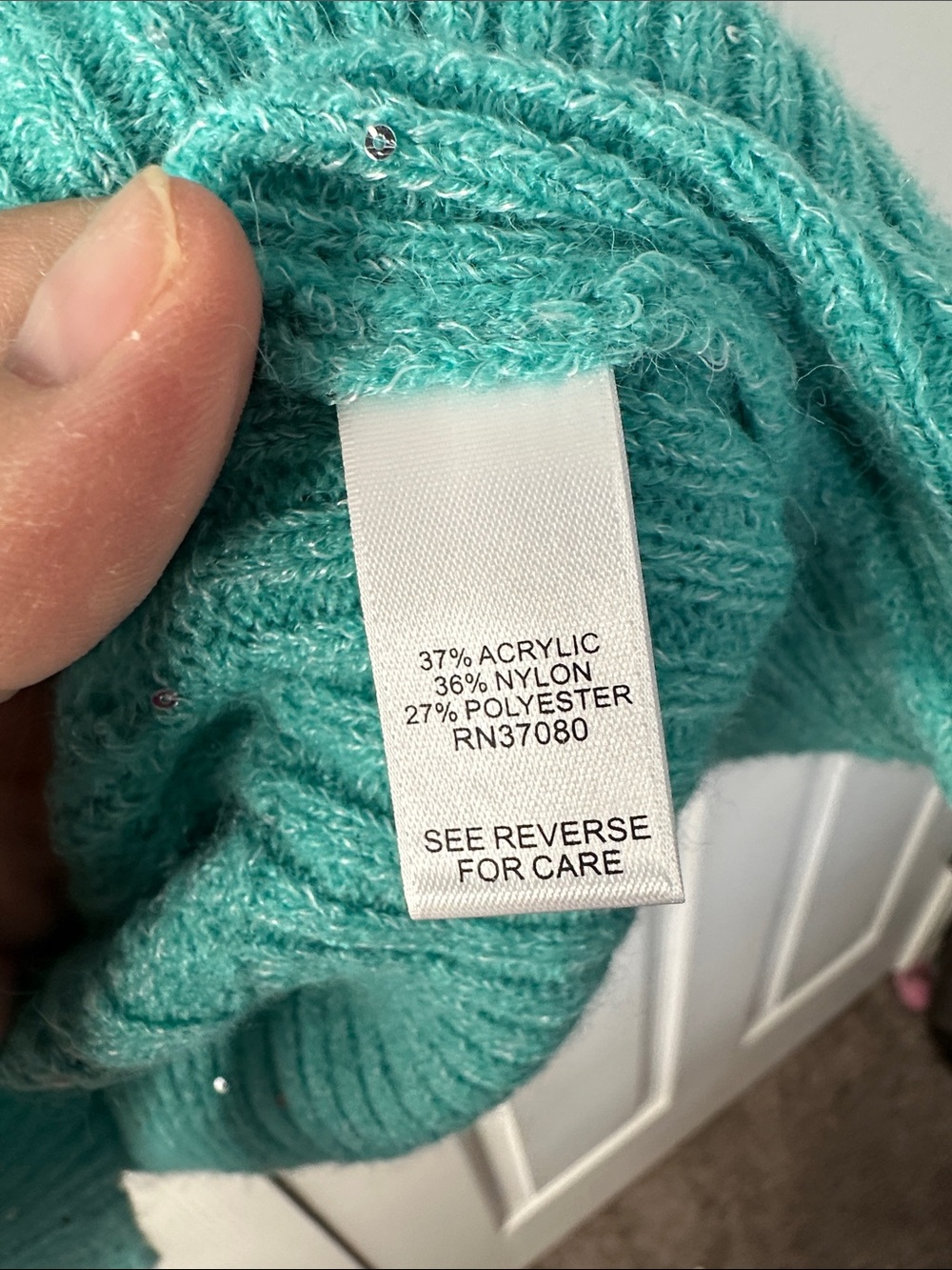 Turquoise Cable Knit Women's Sweater - Picture 6 of 6